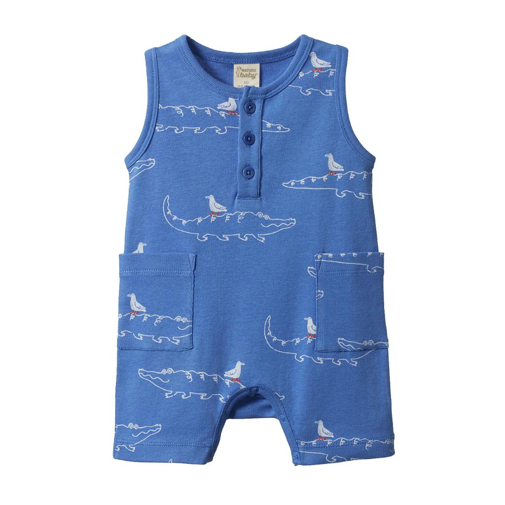 Nature Baby Organic Cotton Camper Suit (Curious Crocodiles Reef Print)