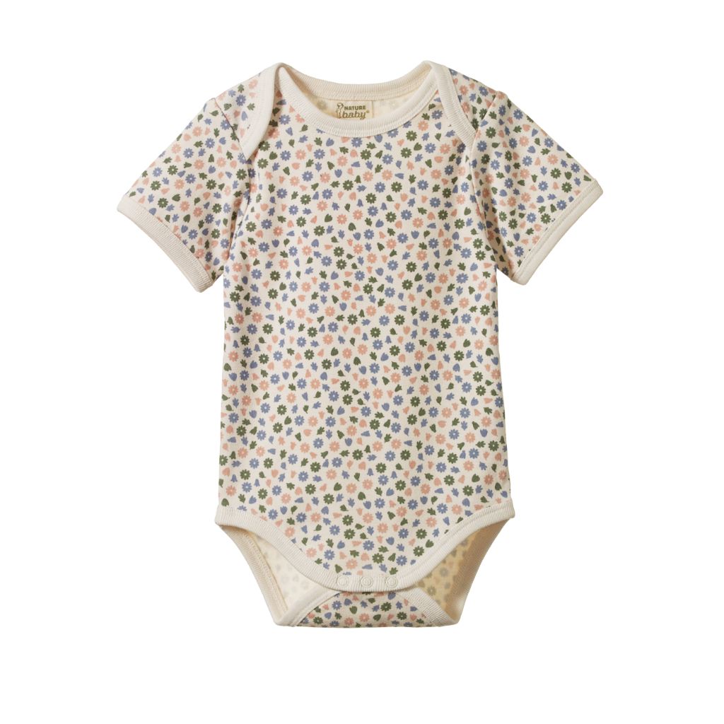 Nature Baby Organic Cotton S/S Bodysuit (Chamomile Blooms Print)