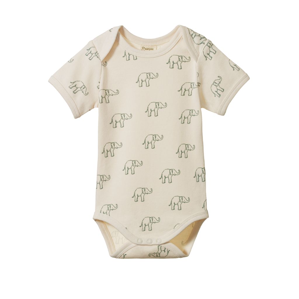 Nature Baby Organic Cotton S/S Bodysuit (Elephant Print)