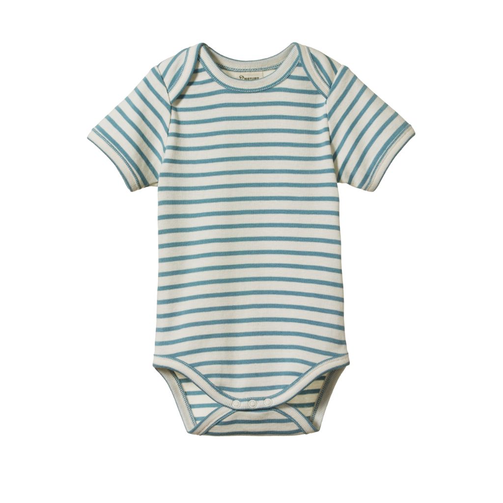 Nature Baby Organic Cotton S/S Bodysuit (Mineral Sailor Stripe)
