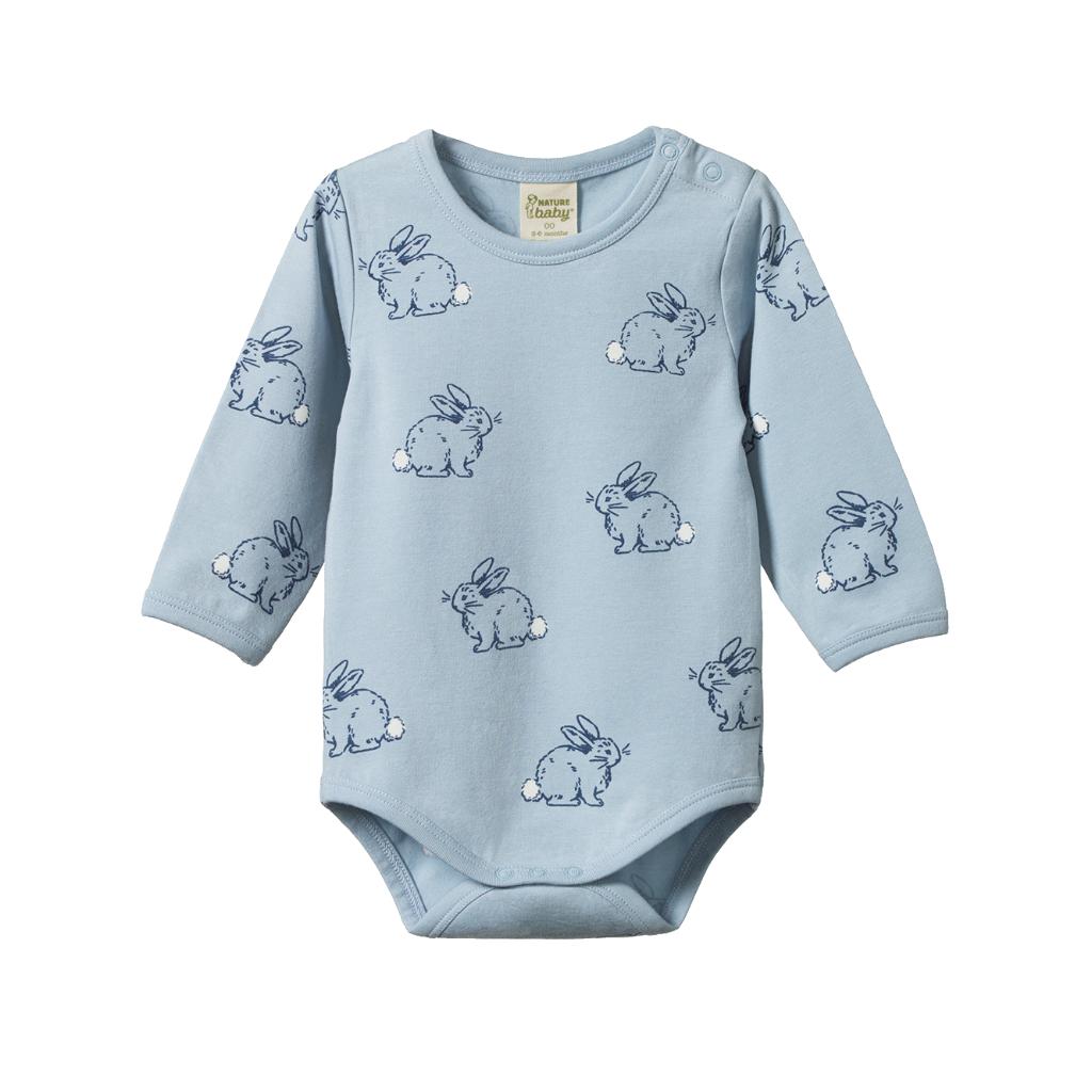 Nature Baby Stretch Jersey Cotton L/S Bodysuit (Cottage Bunny Print)