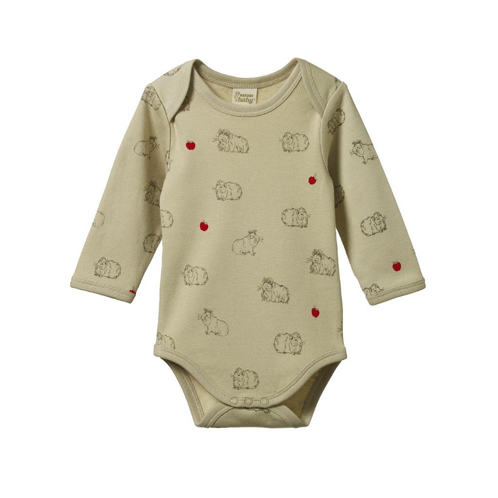 Nature Baby Organic Cotton L/S Bodysuit (Guinea Pig Gala Print)