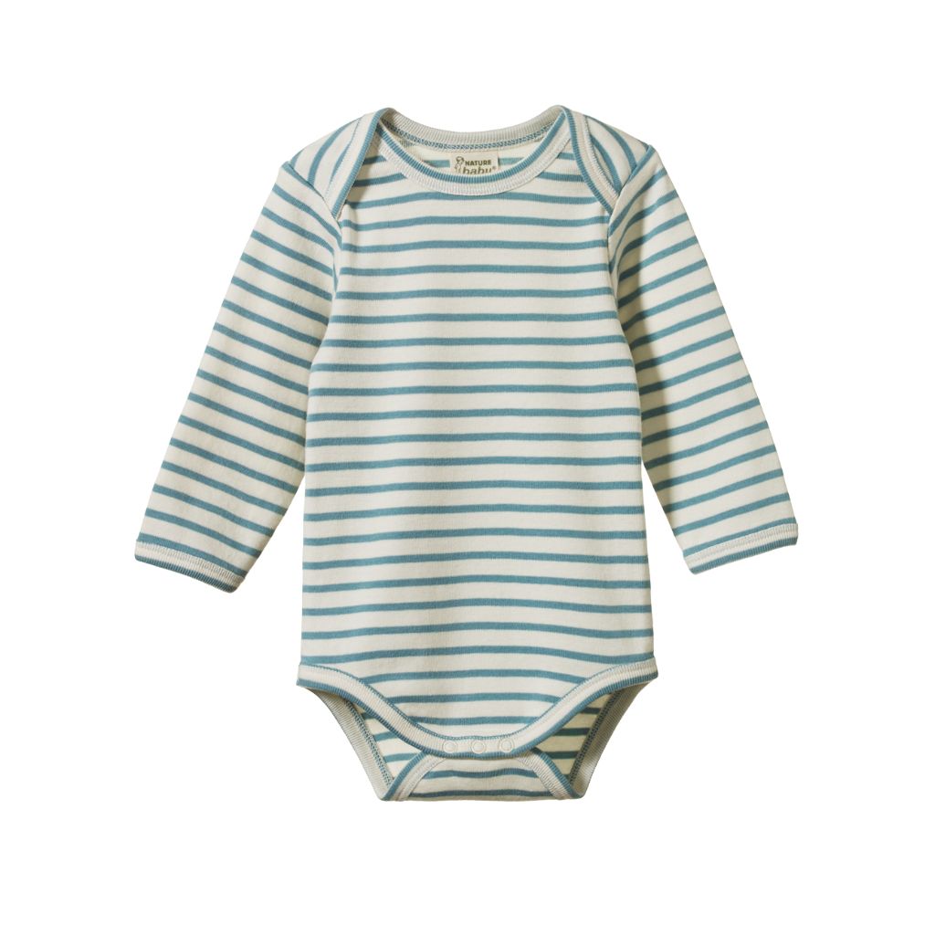 Nature Baby Organic Cotton L/S Bodysuit (Mineral Sailor Stripe)