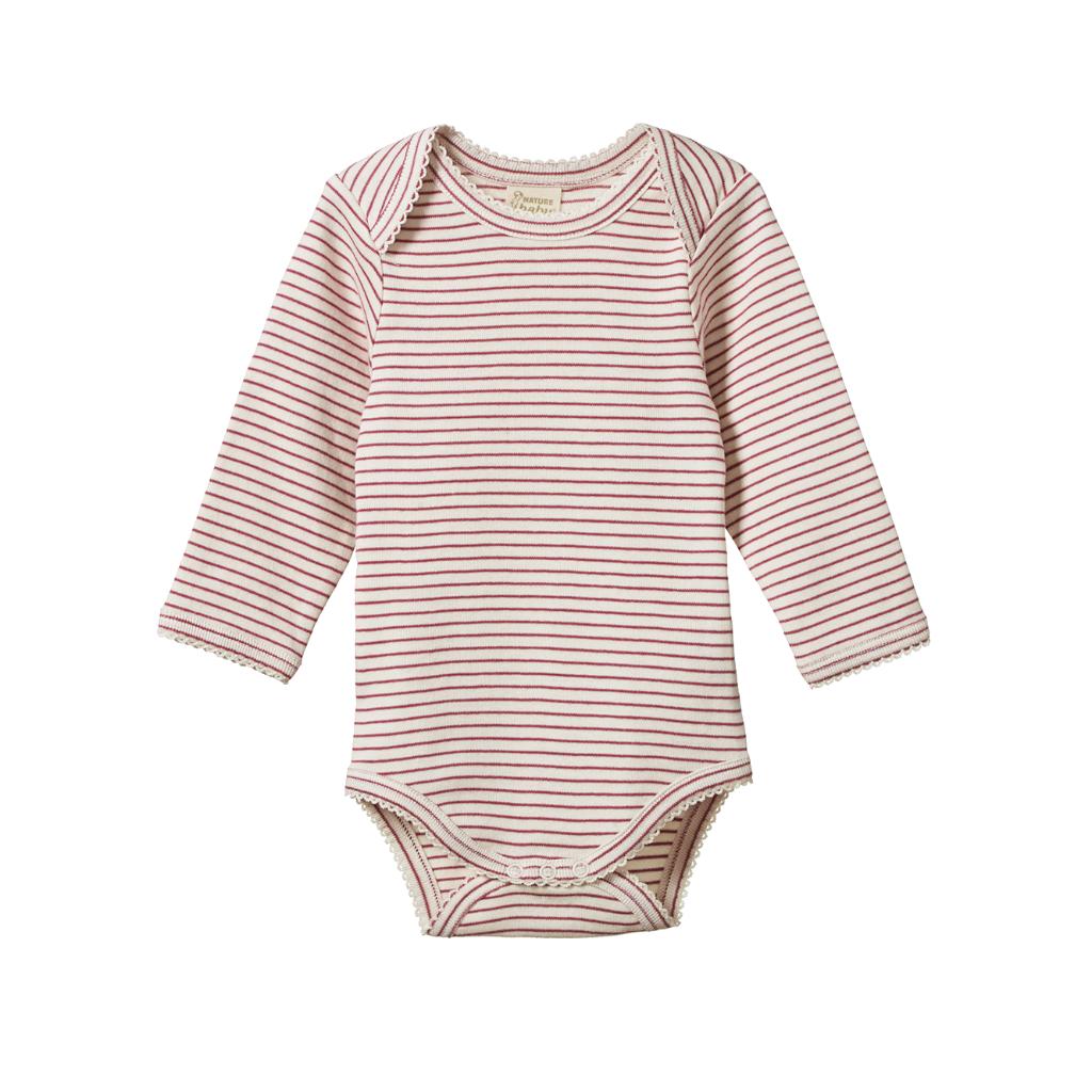 Nature Baby Organic Cotton L/S Bodysuit (Rhubarb Pinstripe)