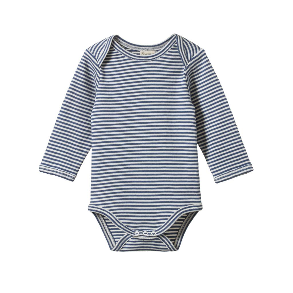 Nature Baby Organic Cotton L/S Bodysuit (Vintage Indigo Stripe)