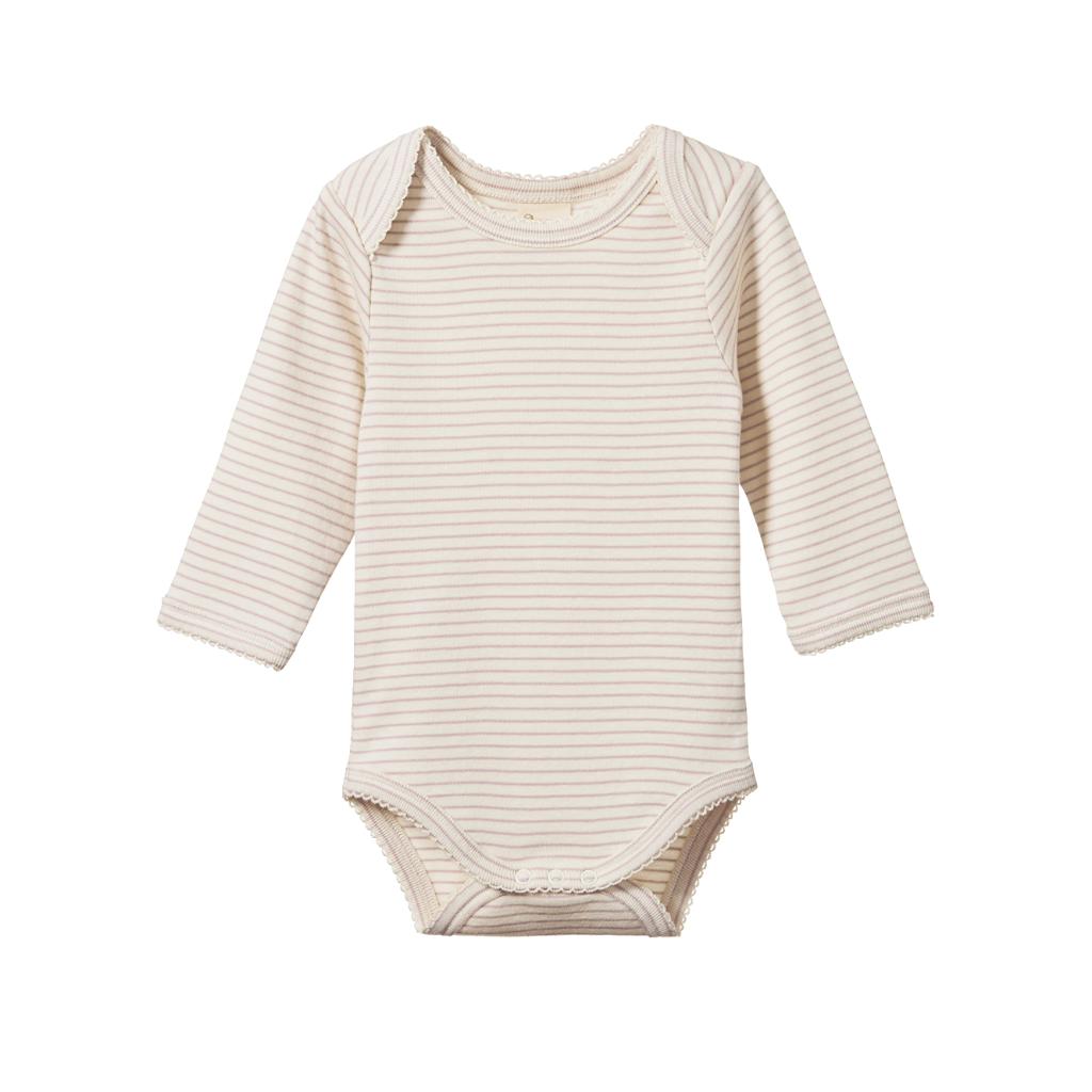 Nature Baby Organic Cotton L/S Bodysuit (Lilac Pinstripe)