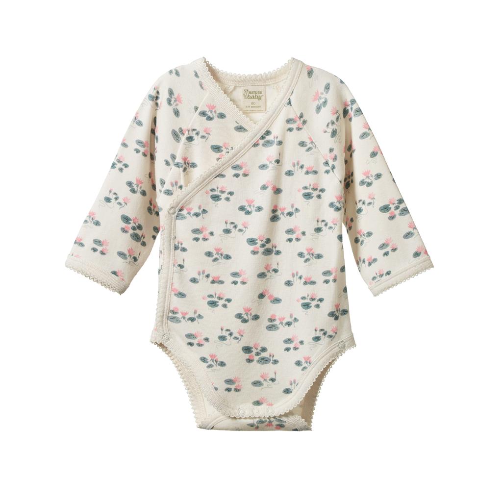 Nature Baby Organic Cotton L/S Kimono Bodysuit (Waterlilies Print)