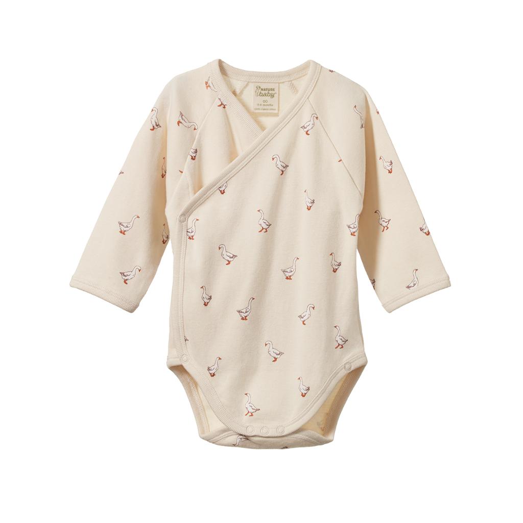 Nature Baby Organic Cotton L/S Kimono Bodysuit (Goosey Print)