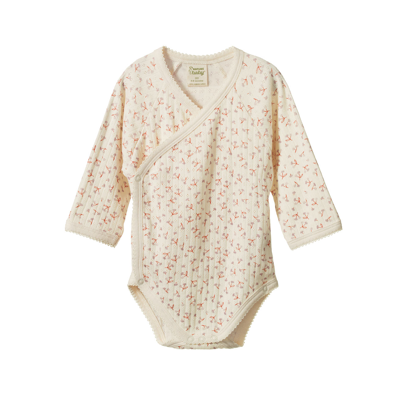 Nature Baby Organic Cotton Pointelle L/S Kimono Bodysuit (Dandelion Print)