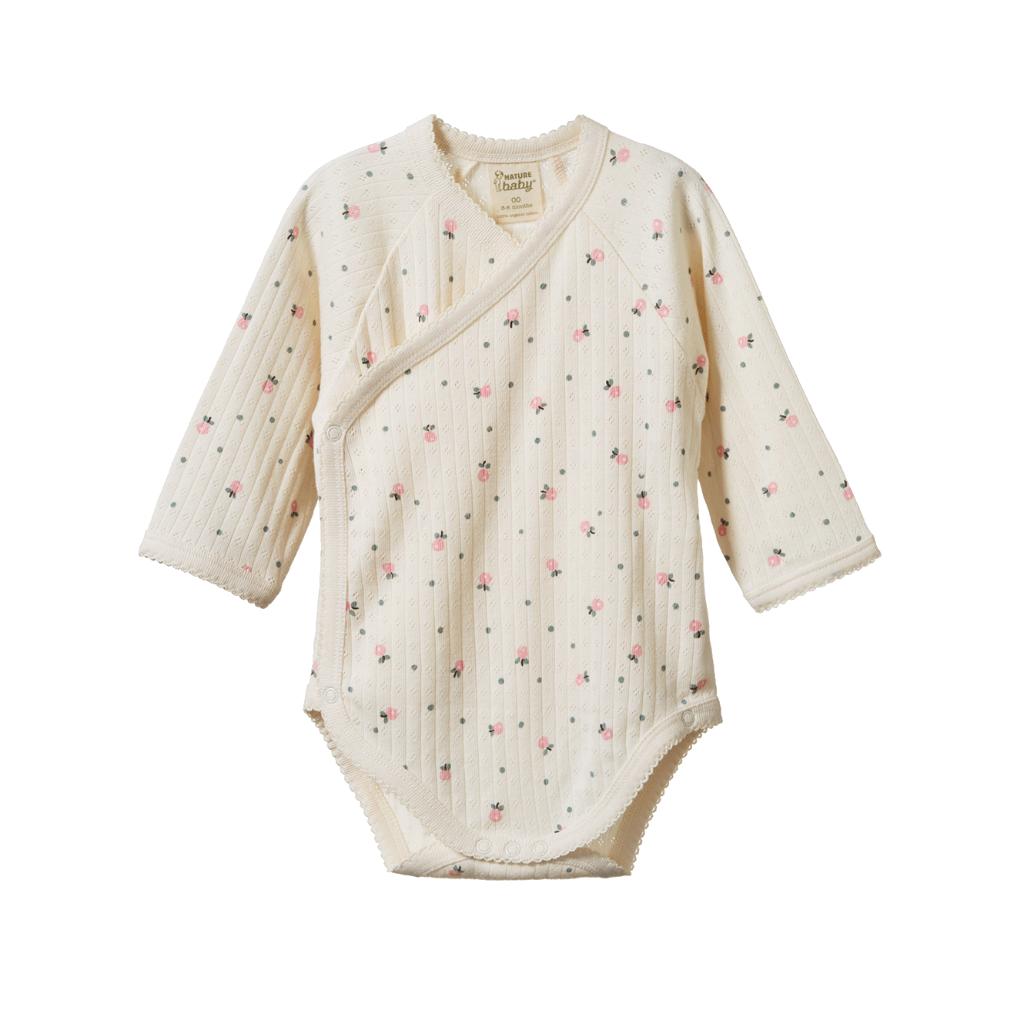 Nature Baby Organic Cotton Pointelle L/S Kimono Bodysuit (Posey Blossom Print)