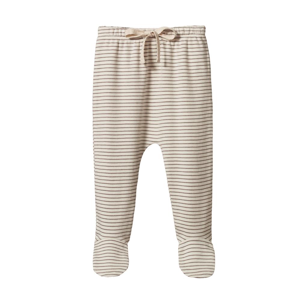 Nature Baby Organic Cotton Footed Romper Pants (Mushroom Pinstripe)