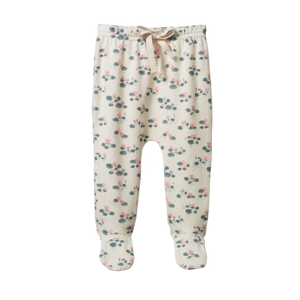 Nature Baby Organic Cotton Footed Romper Pants (Waterlilies Print)