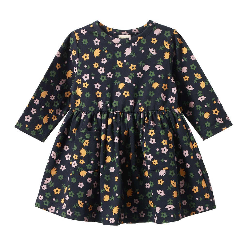 Nature Baby L/S Twirl Dress (Navy Pollyanna Print)