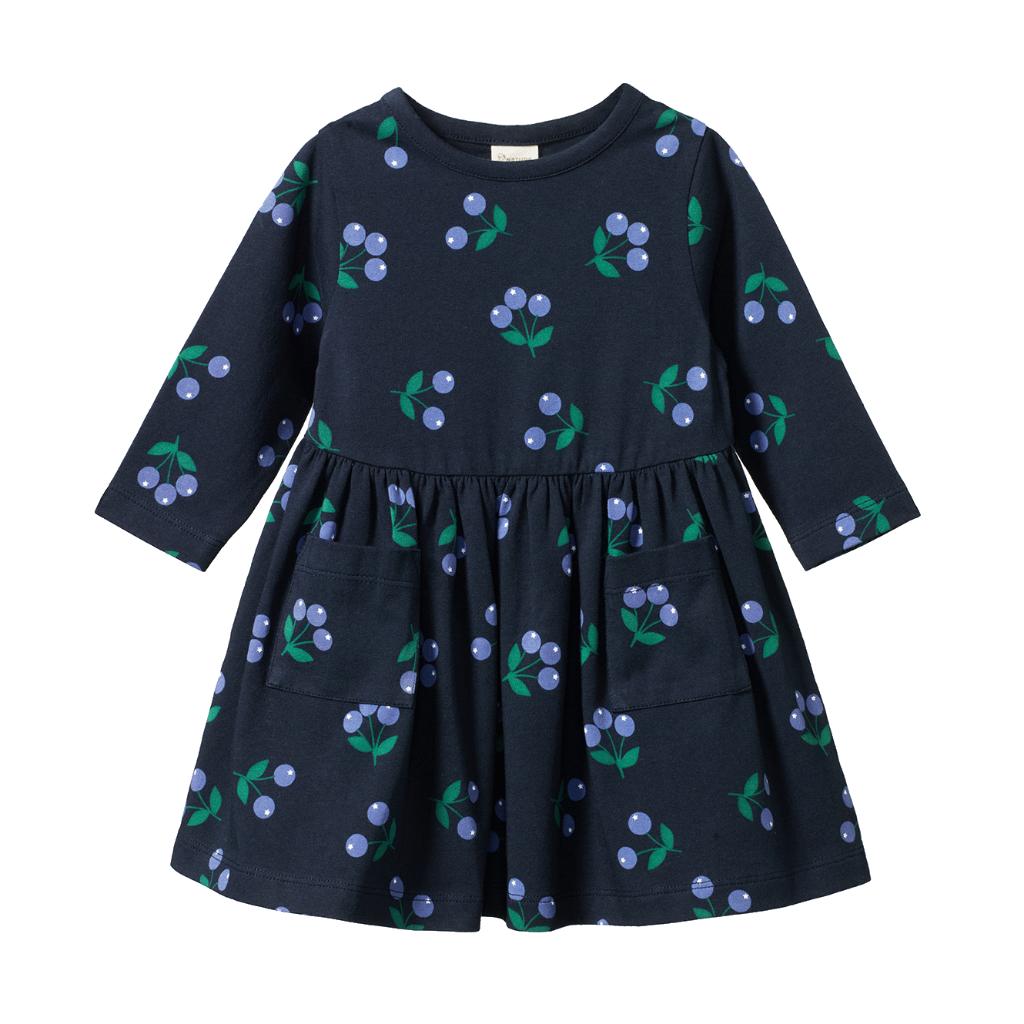 Nature Baby L/S Twirl Dress (Winter Berry Navy Print)