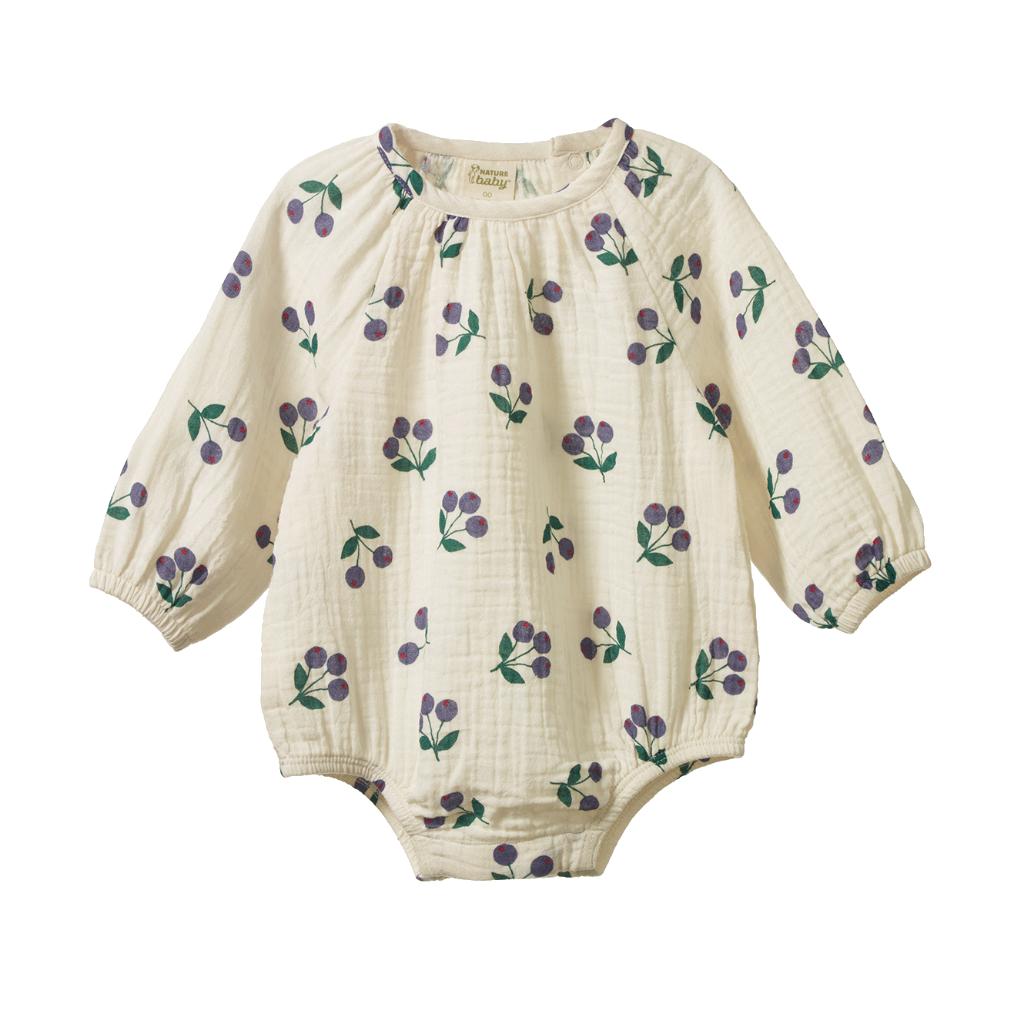 Nature Baby Meadow Bodysuit Muslin (Winter Berry Natural Print)