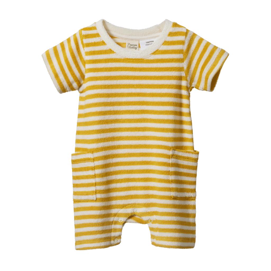Nature Baby Organic Terry Ocean Suit (Golden Sea Stripe)