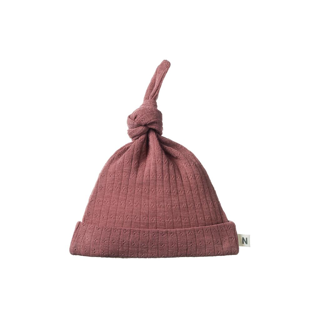 Nature Baby Merino Pointelle Knotted Beanie (Woodland Rose)