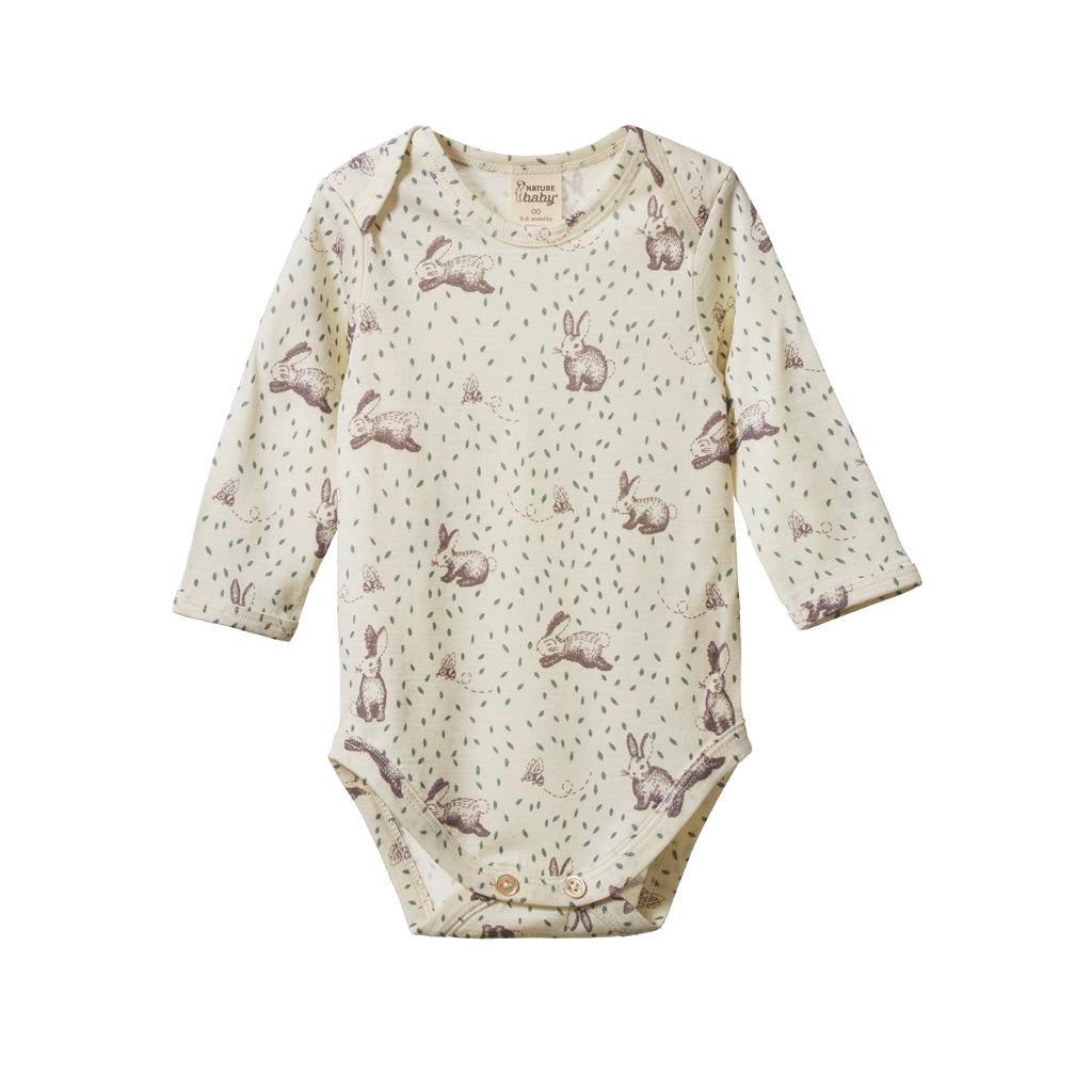 Nature Baby Merino L/S Bodysuit (Rabbitty Print)
