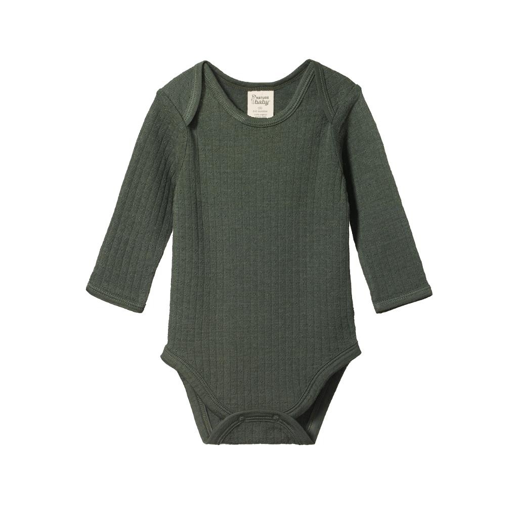 Nature Baby Merino Pointelle L/S Bodysuit (Thyme)
