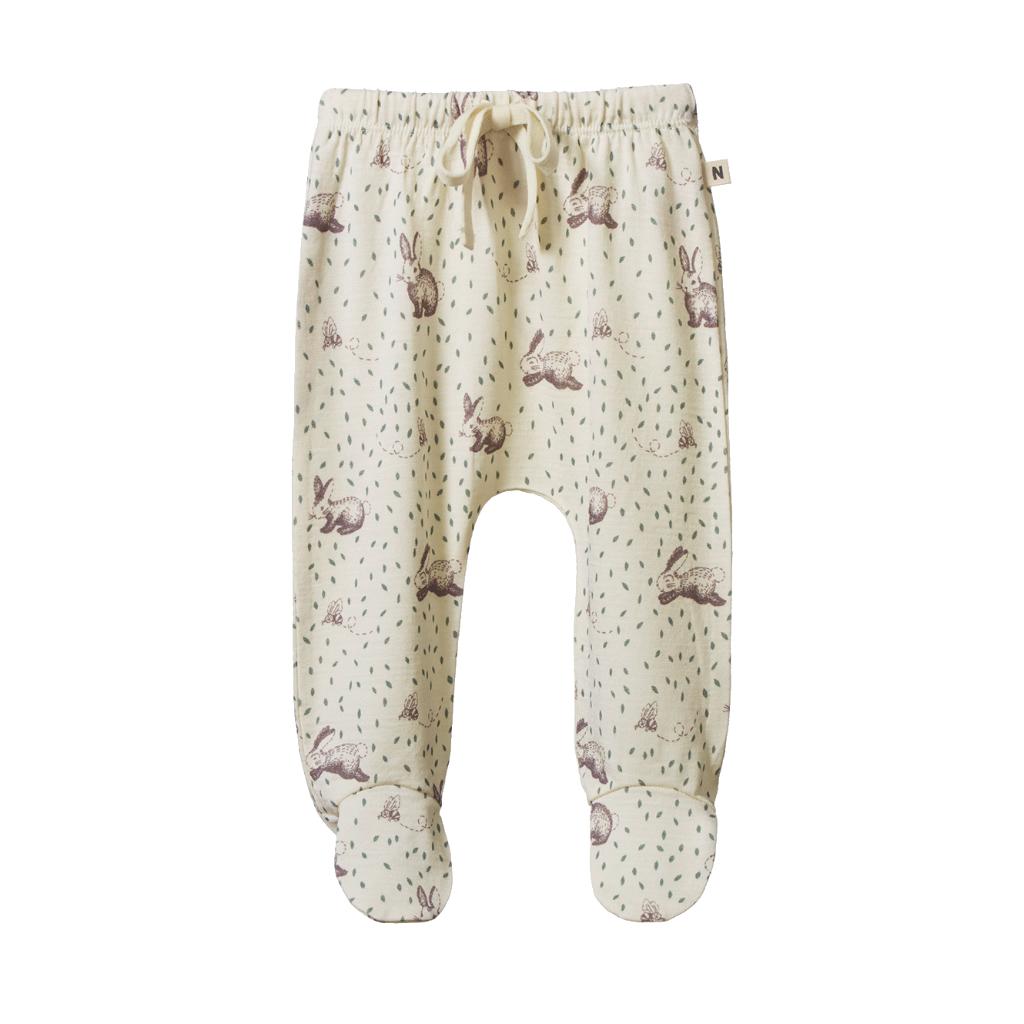 Nature Baby Merino Knit Footed Romper Pants (Rabbitty Print)