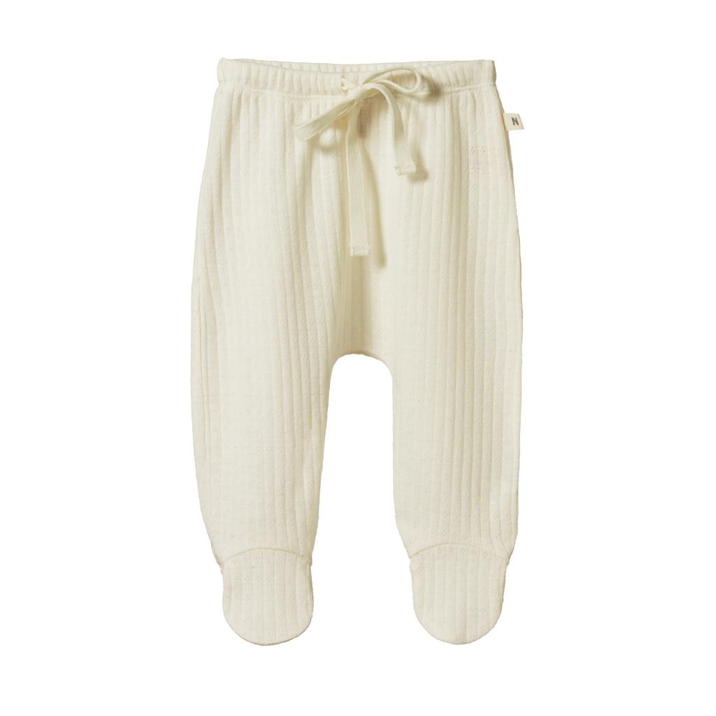 Nature Baby Merino Pointelle Footed Romper Pants (Natural)
