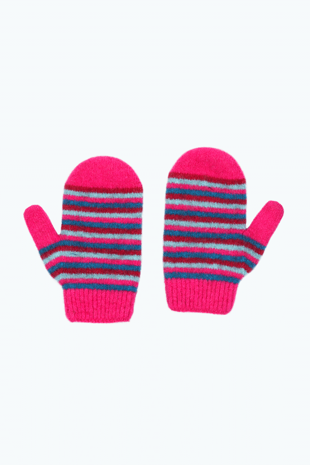 Merino & Possum Kids Striped Mittens (Peony)