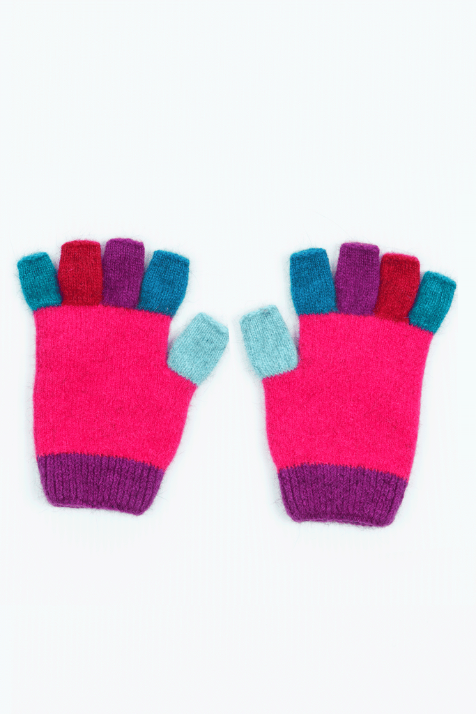 Merino & Possum Kids Fingerless Gloves (Peony)