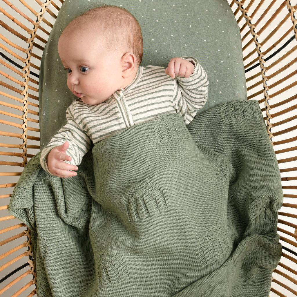 KYND Baby Organic Knitted Blanket (Sage Rainbow)