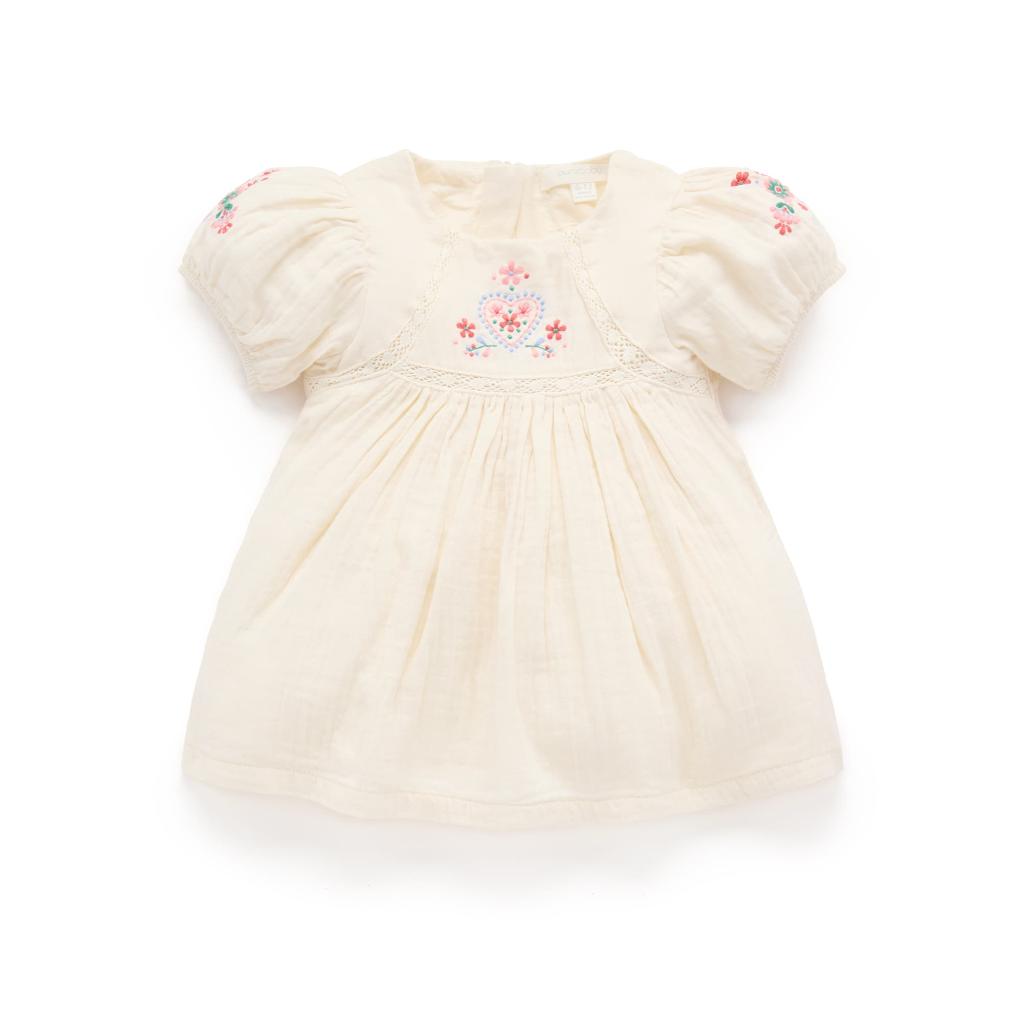 Purebaby Embroidered Dress (Cloud)