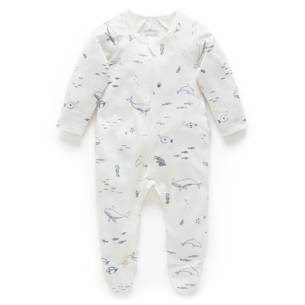 Purebaby Zip Growsuit (Vanilla Nautical)