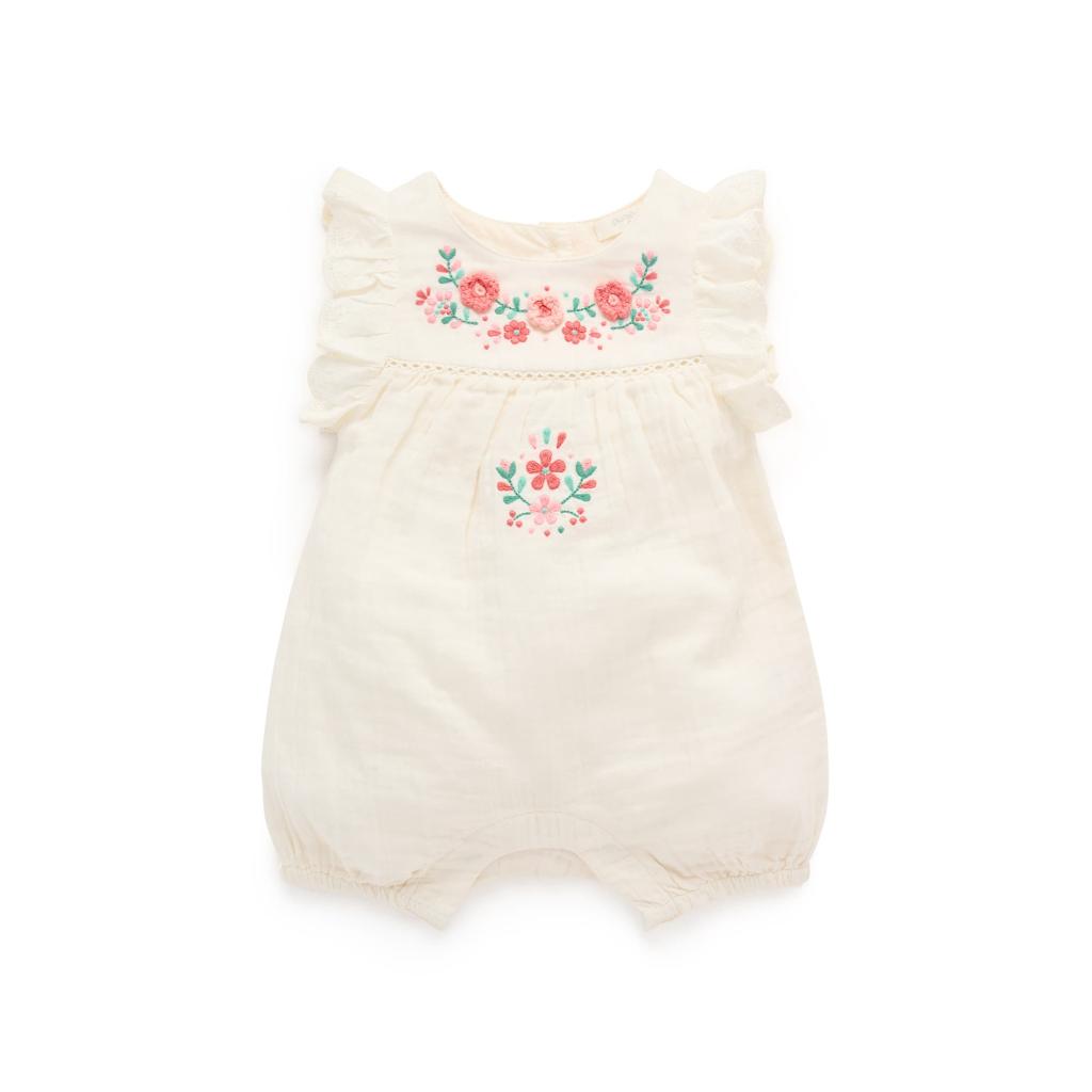 Purebaby Embroidered Romper (Cloud)