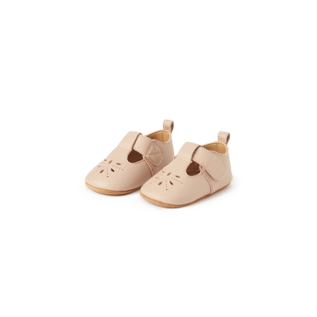 Purebaby Leather Eyelet T-Bar Shoe (Blush)