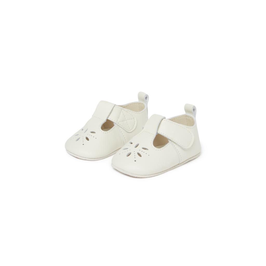 Purebaby Leather Eyelet T-Bar Shoe (Vanilla)