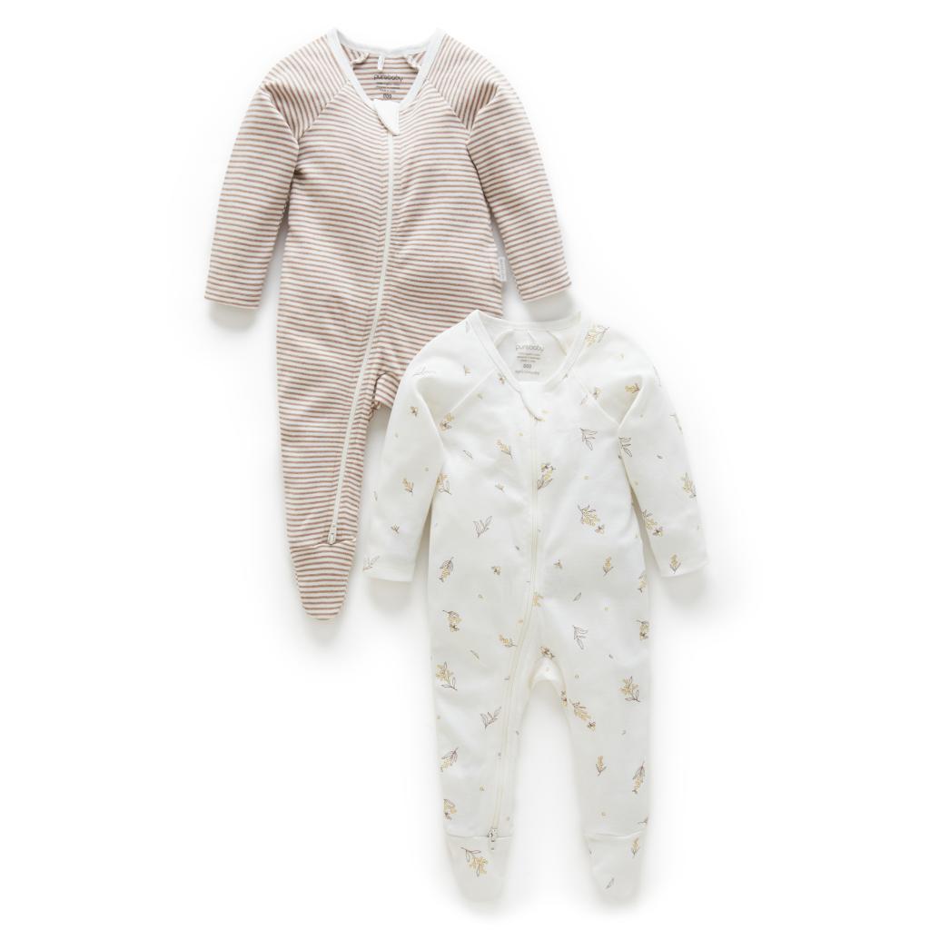 Purebaby Zip Growsuit 2pk (Vanilla Wattle Bee)