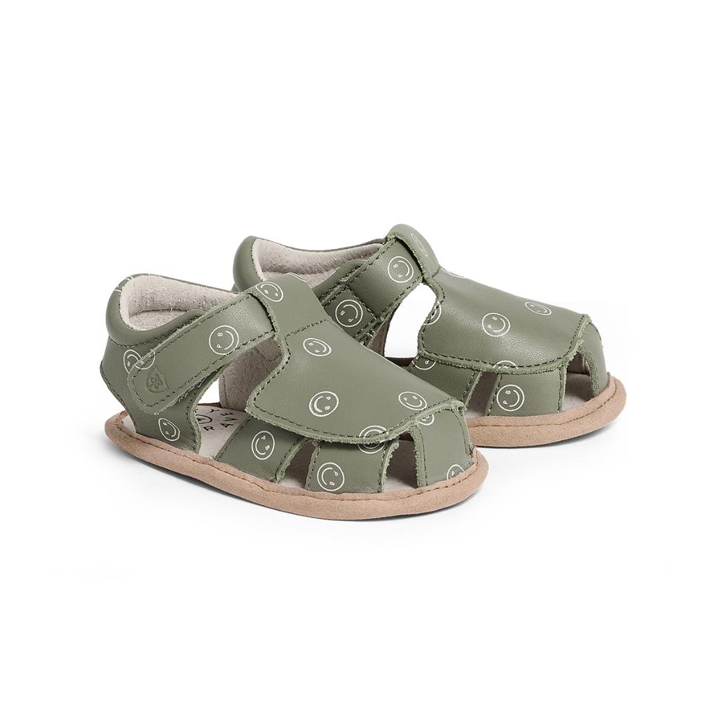 Pretty Brave Milo Baby Sandal (Khaki Smiley)