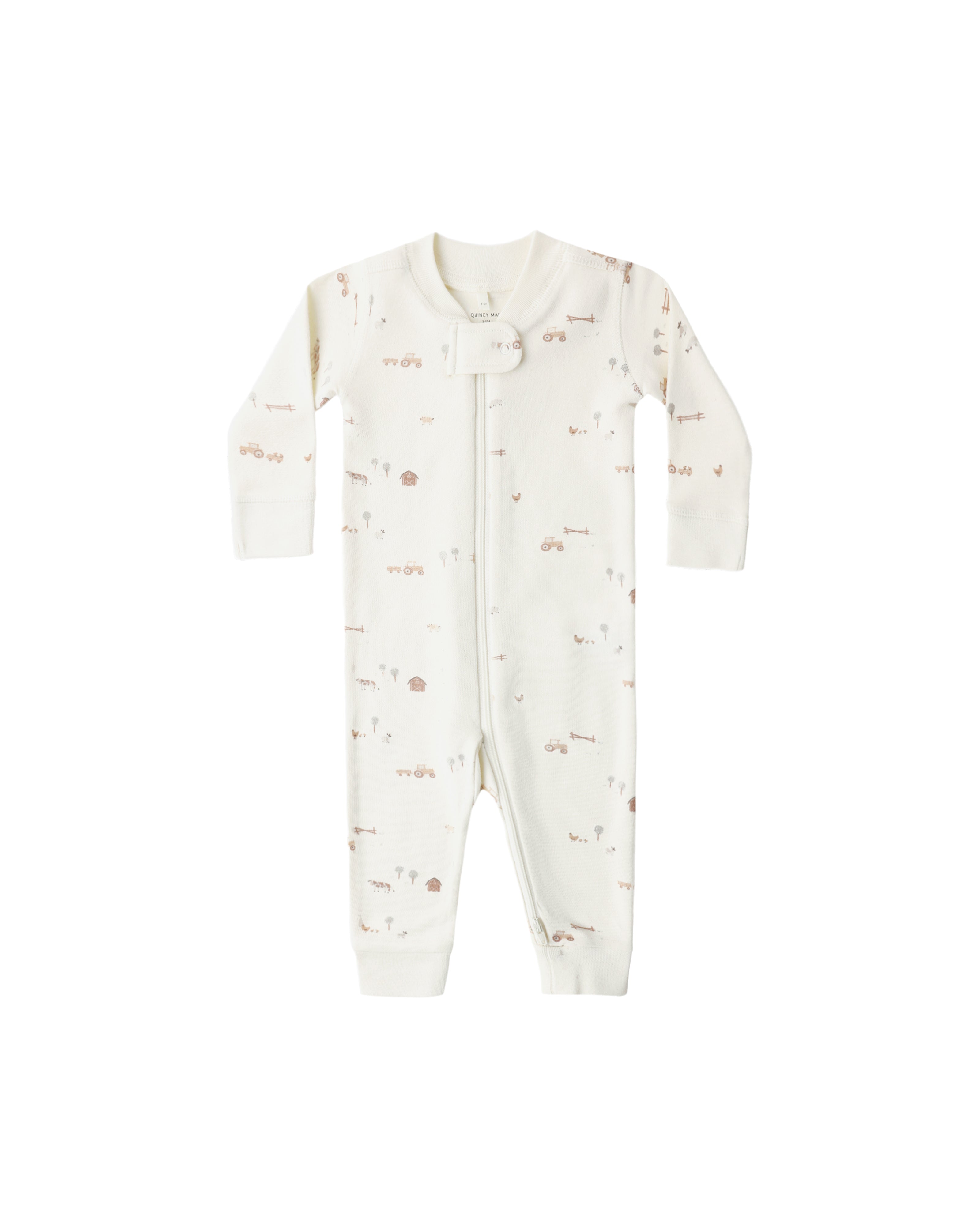 Quincy Mae Zip Long Sleeve Romper (Farm)