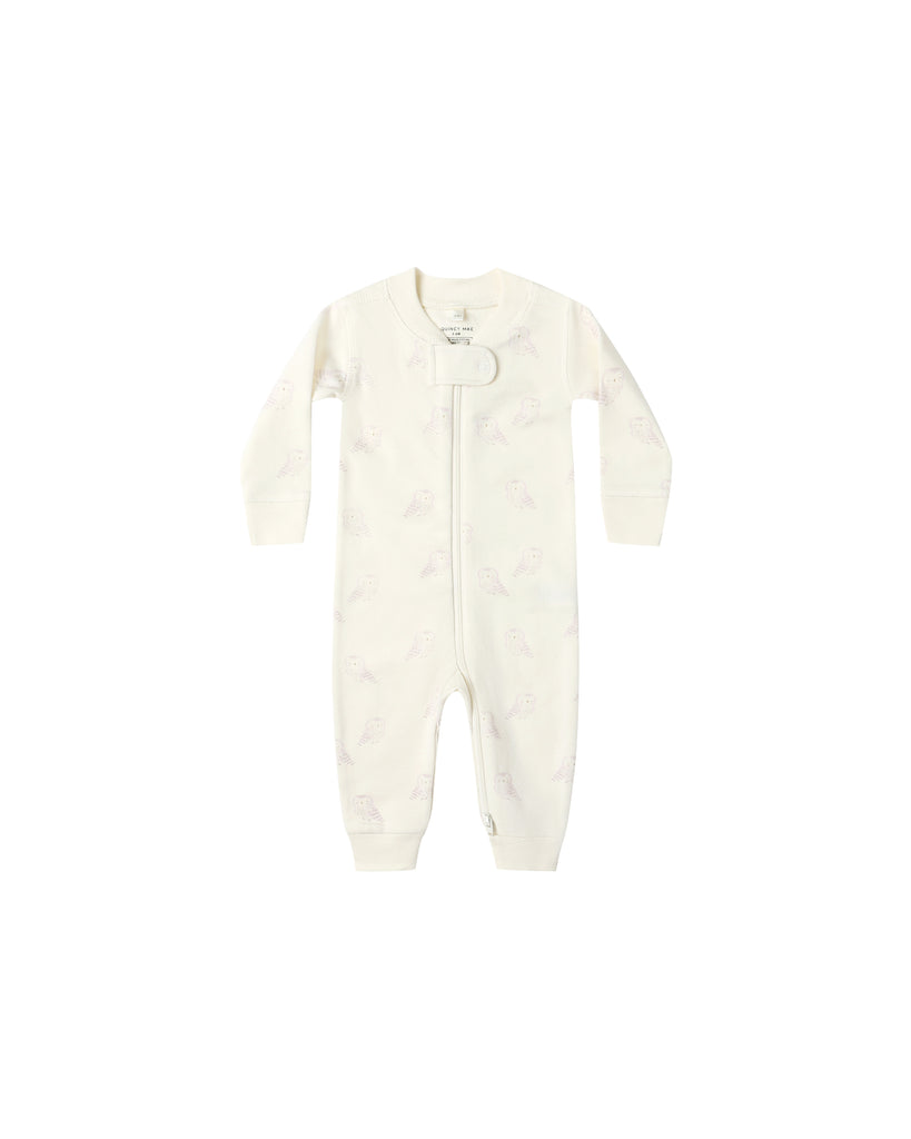 Quincy Mae Zip Long Sleeve Romper (Snow Owls)