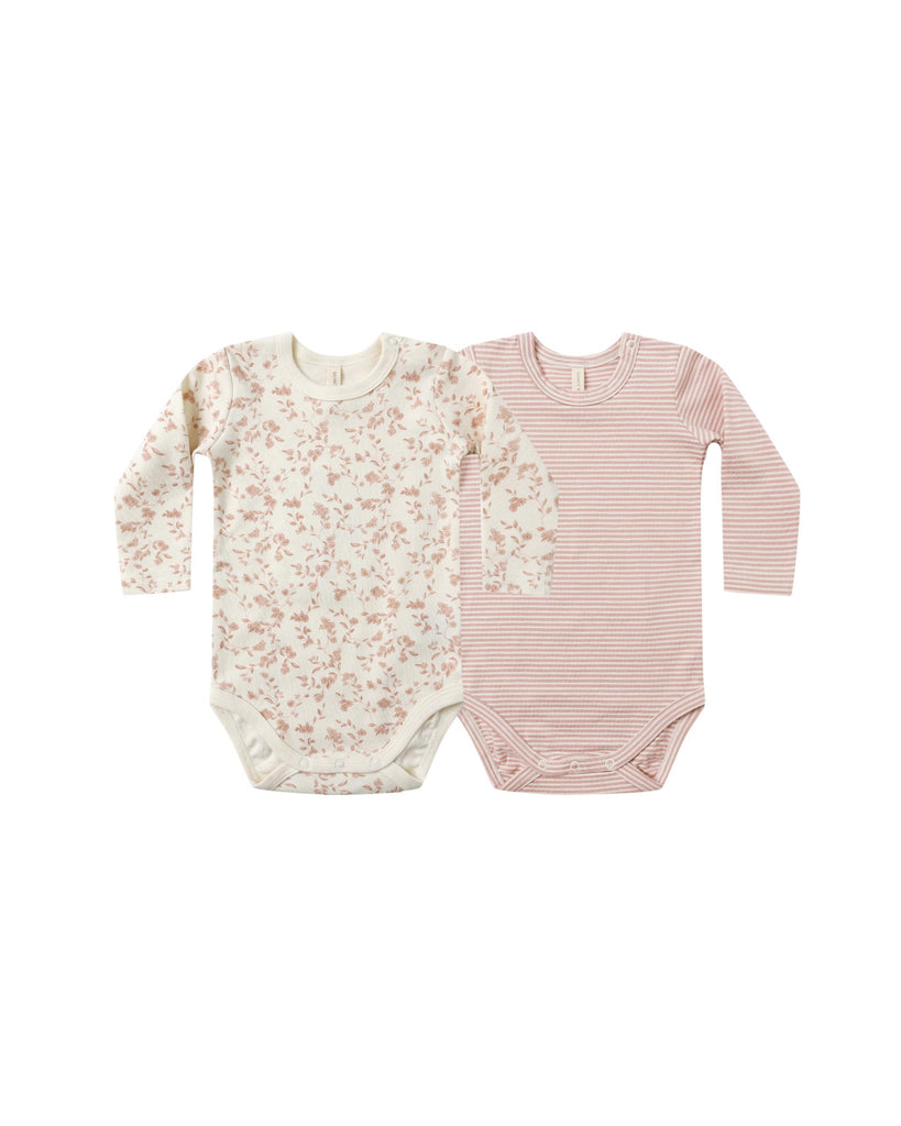 Quincy Mae Jersey Bodysuit 2 Pack (French Garden + Rose Micro Stripe)