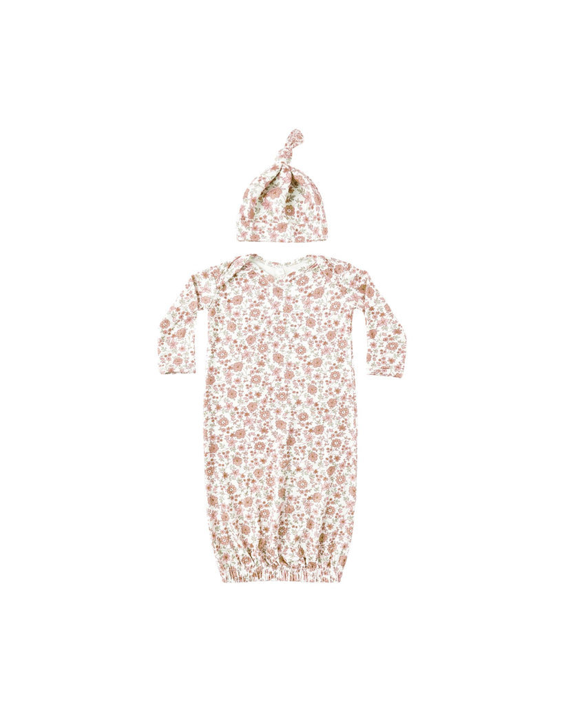 Quincy Mae Bamboo Baby Gown + Hat Set (Bloom)