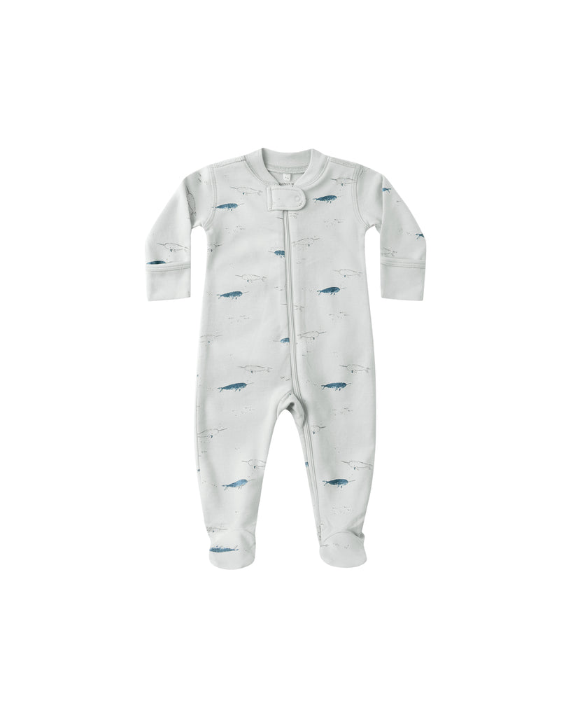 Quincy Mae Zip Long Sleeve Footie Romper (Narwhals)