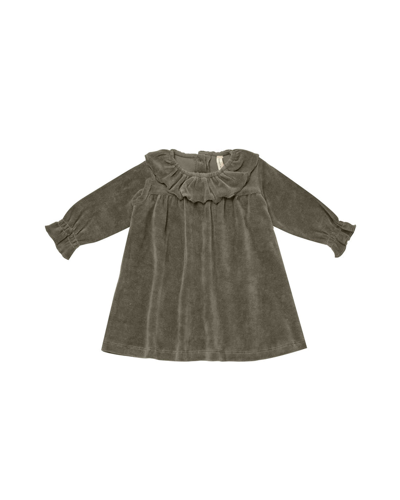 Quincy Mae Velour Baby Dress (Forest)