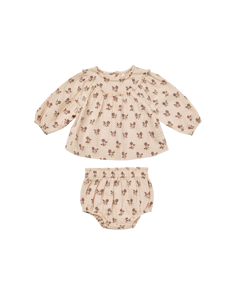 Quincy Mae Balloon Sleeve Blouse & Bloomer Set (Fig Flora)