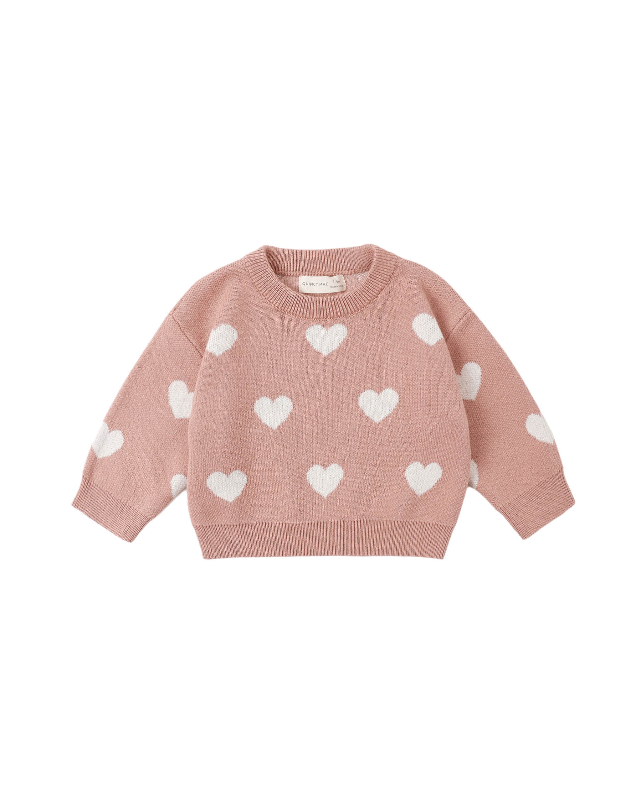 Quincy Mae Heart Knit Sweater (Pink)