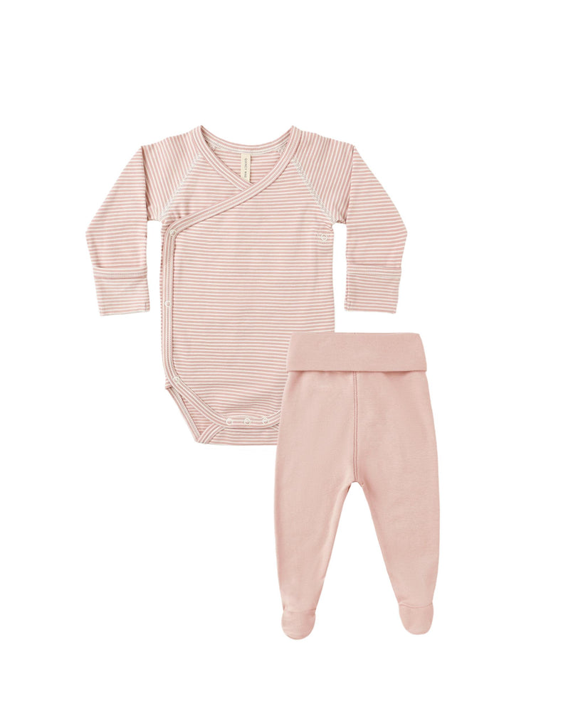 Quincy Mae Side Snap Bodysuit + Pant Set (Rose Micro Stripe)