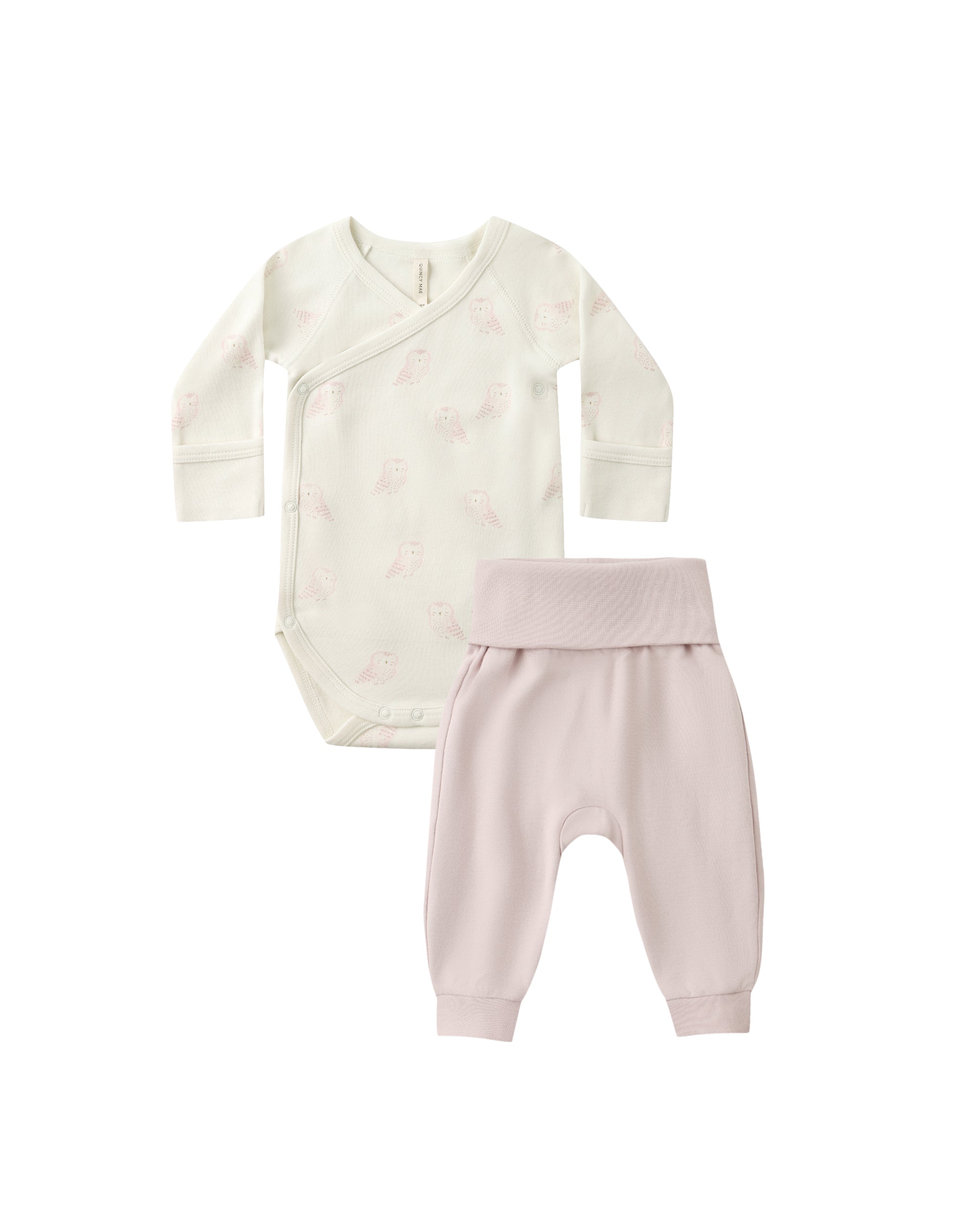 Quincy Mae Side Snap Bodysuit + Pant Set (Snow Owls)