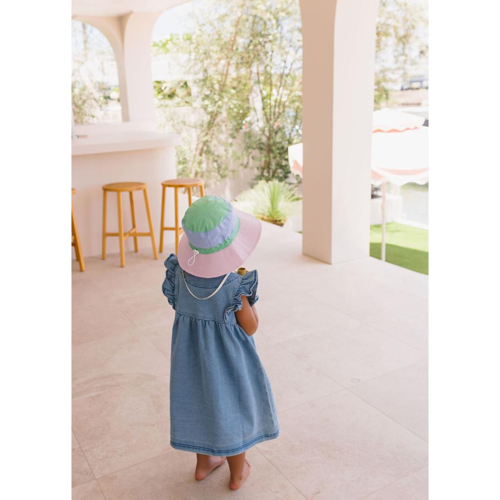 Acorn Wide Brim Bucket Sun Hat (Pink Colour Block)