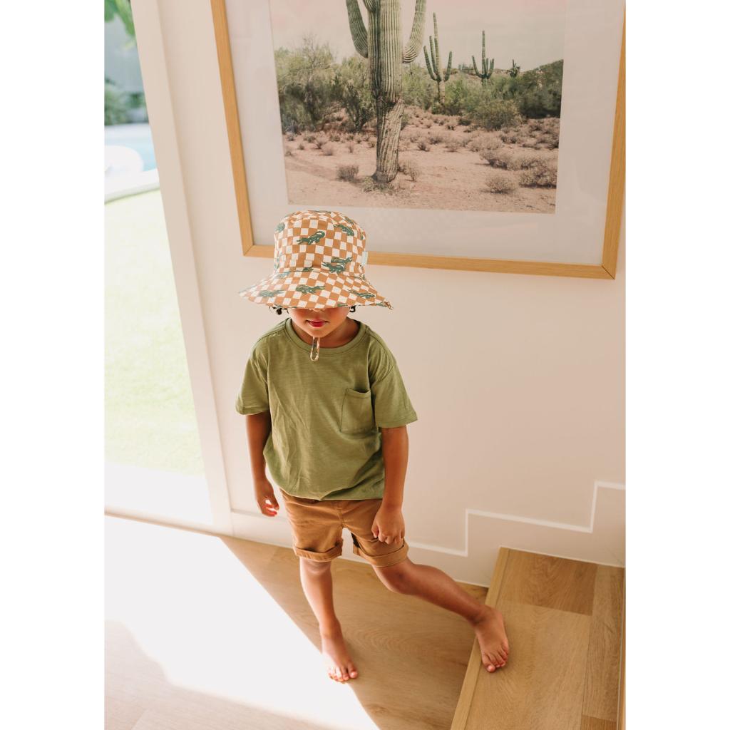 Acorn Wide Brim Bucket Sun Hat (Crocodile Checks)