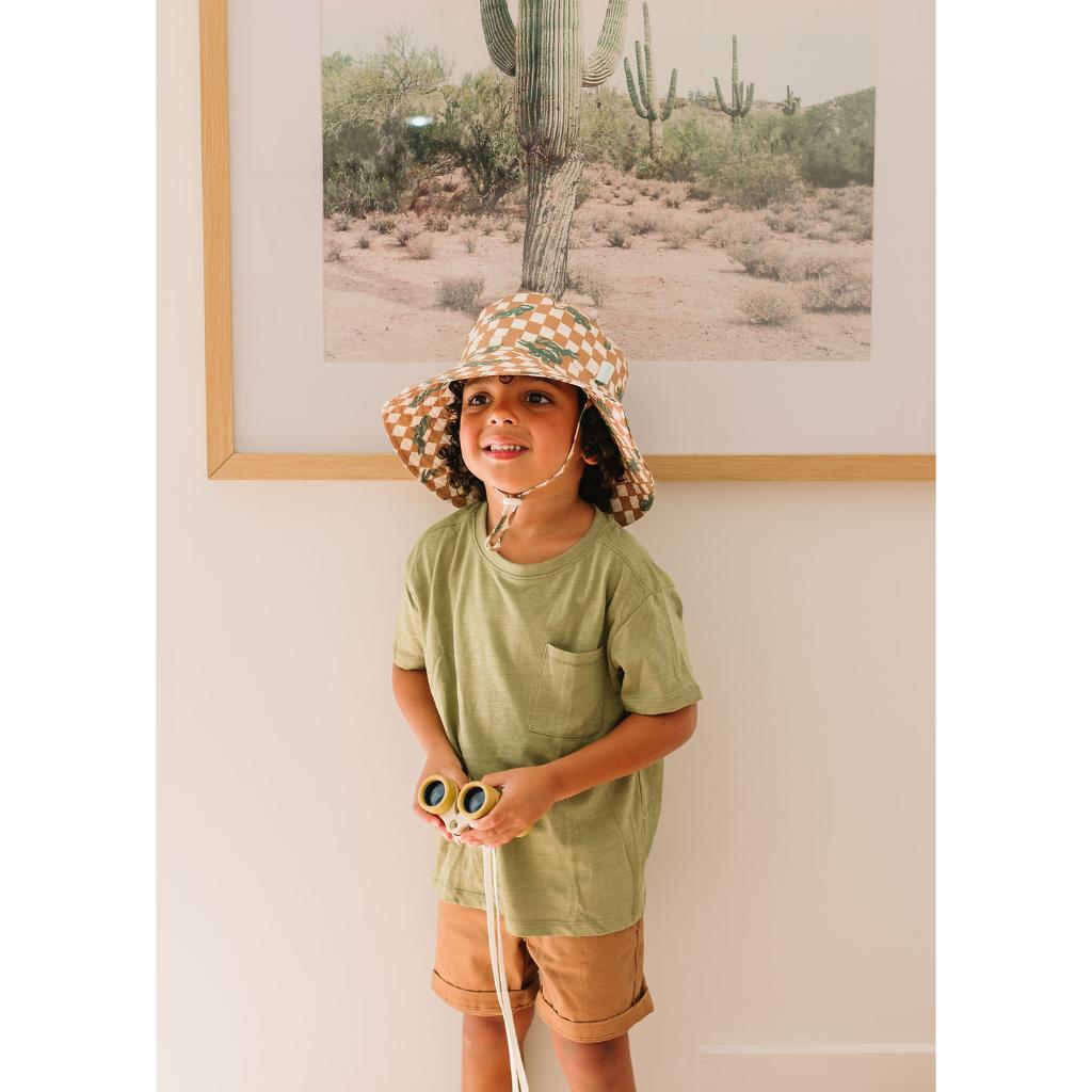 Acorn Wide Brim Bucket Sun Hat (Crocodile Checks)