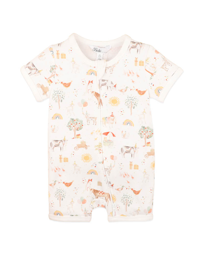 Bebe Scout Print Organic SS Zip Romper