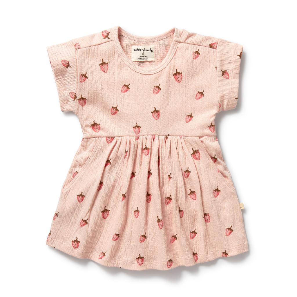 W&F Organic Crinkle Cotton Dress (Strawberry Kisses)